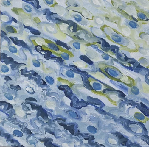 Surface:Water, Blues oil on canvas 4x4"