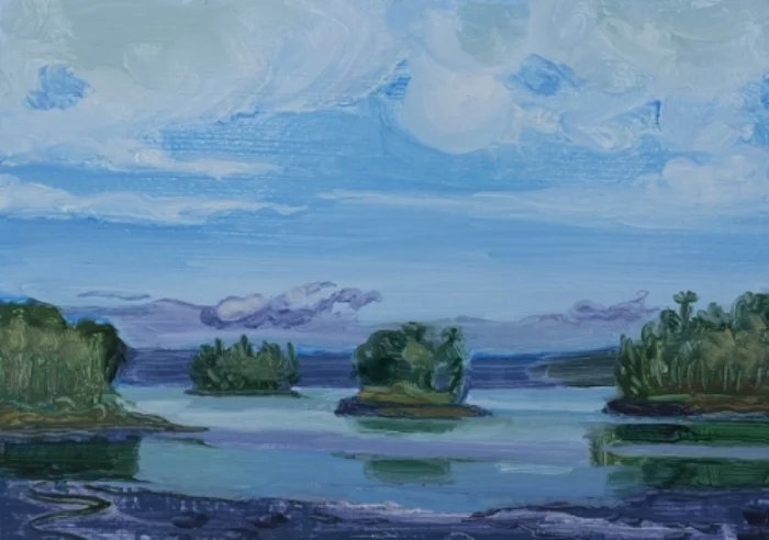 Low Tide, Fog Rolling In oil on aluminum 5x7"