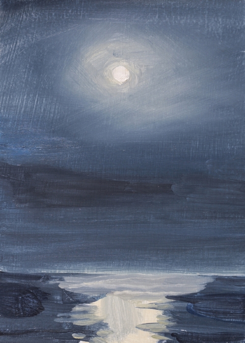 One Hour Before the Lunar Eclipse 5x7 oil on aluminum (available)