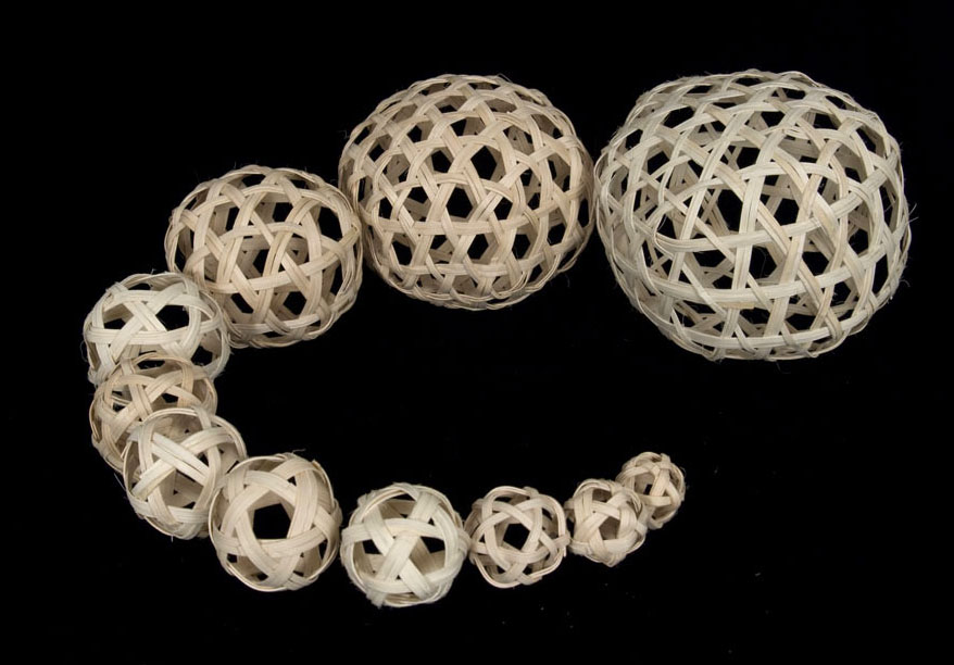 Eleven Woven Reed Spheres sizes vary from diameters of 1.5 to 10 inches