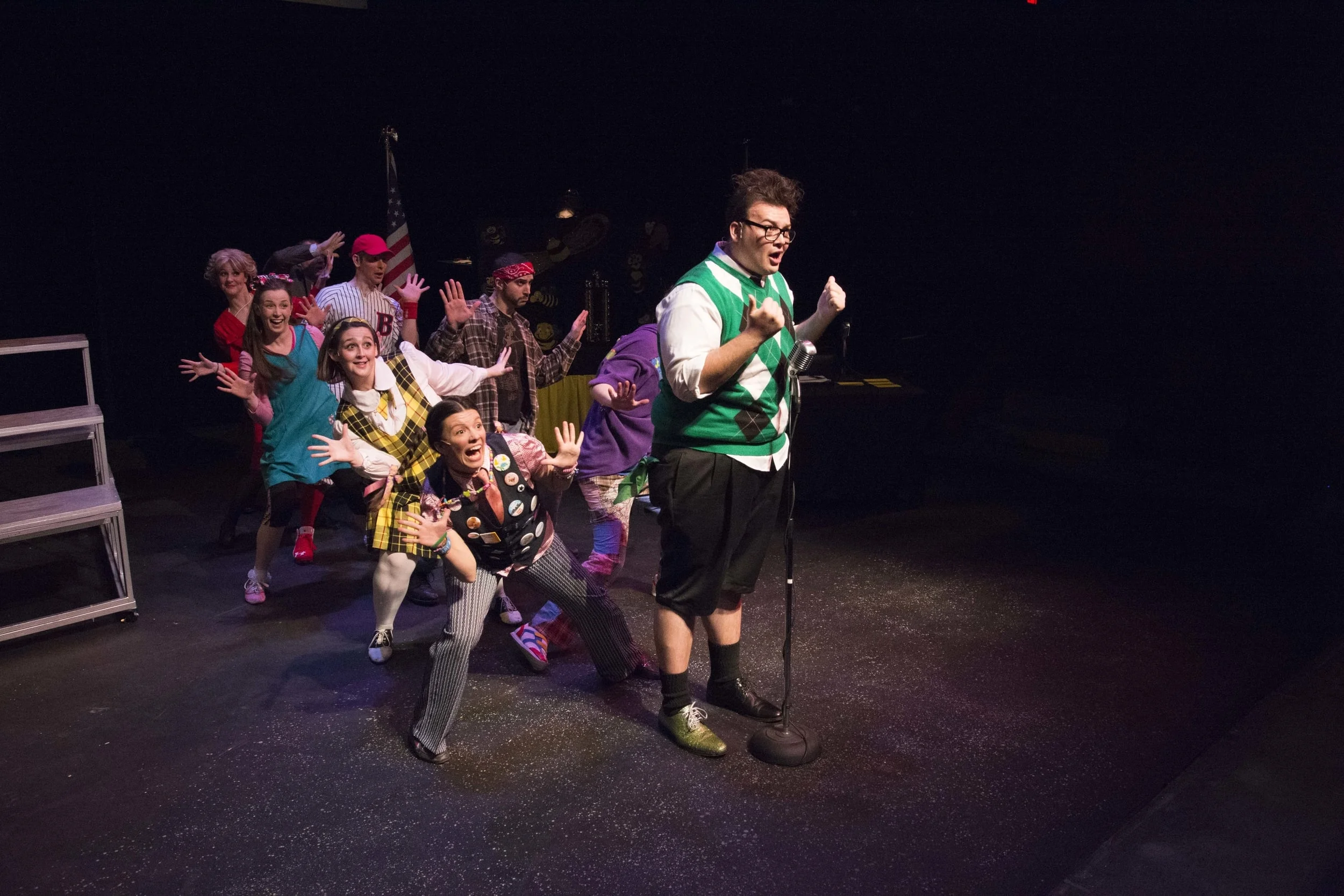 William Barfée (Tim Beeckman Davis, right) with the the of the cast vie for the spelling championship of a lifetime.