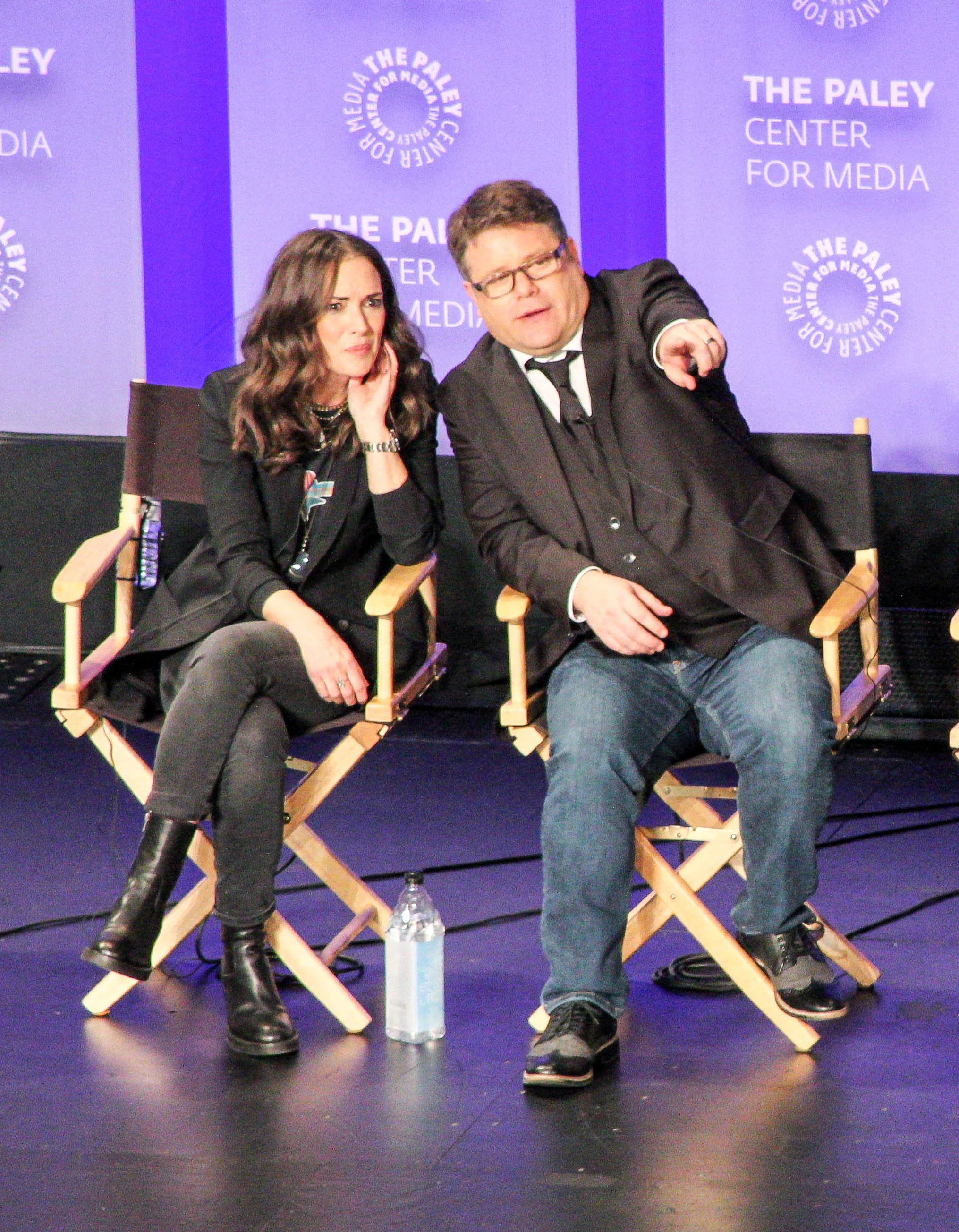 from left to right: Winona Ryder (Joyce Byers), and Sean Astin (Bob Newby)
