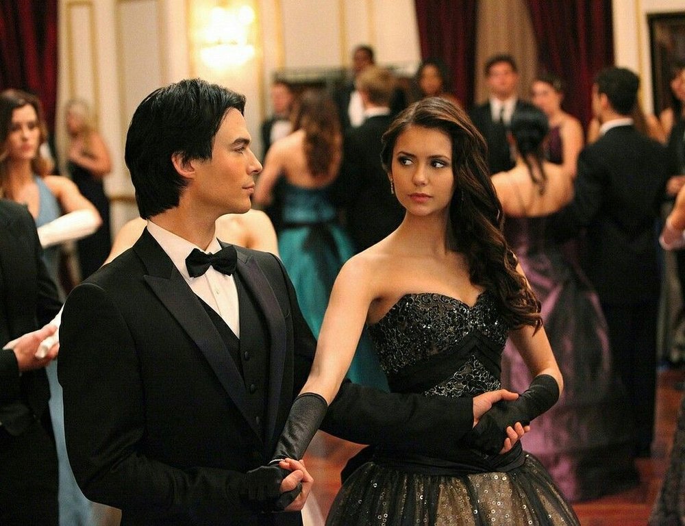 THE VAMPIRE DIARIES, (from left): Katerina Graham, Ian Somerhalder,  Masquerade , (Season 2, ep