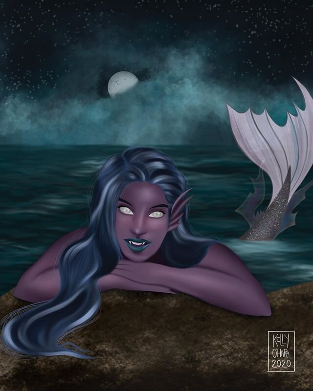 Super late on this but here is #MerMay2020 Days 2 and 3 from @judyblu27 and @madie_arts prompt list, #Demon and #Stars. Probably won&rsquo;t get to Day 4, so I&rsquo;ll hopefully start again tomorrow with Day 5! Tried a new painting technique on this
