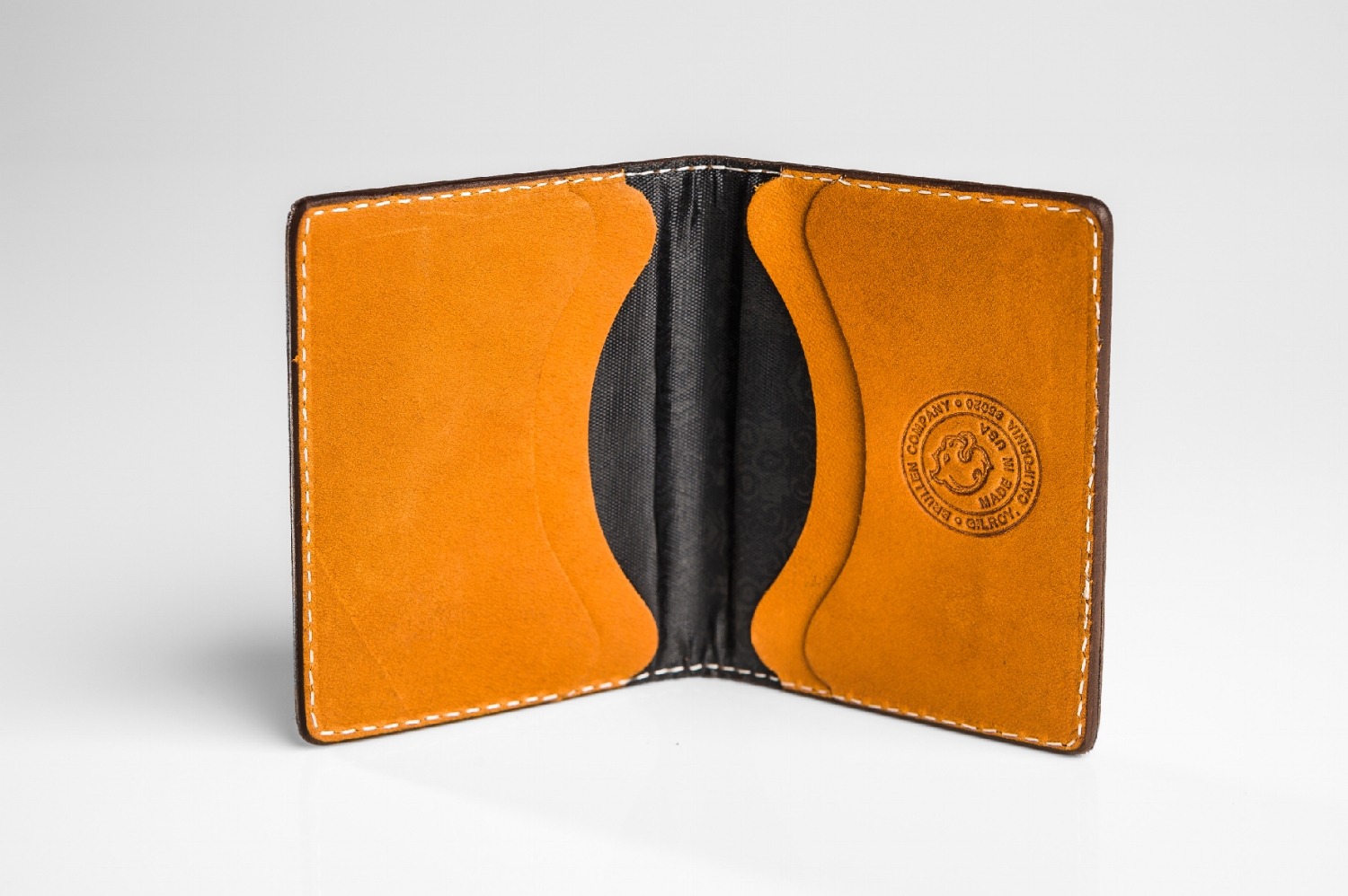 Tan Leather Slim Credit Card Bifold Wallet | Brullen Company - Lion Logo