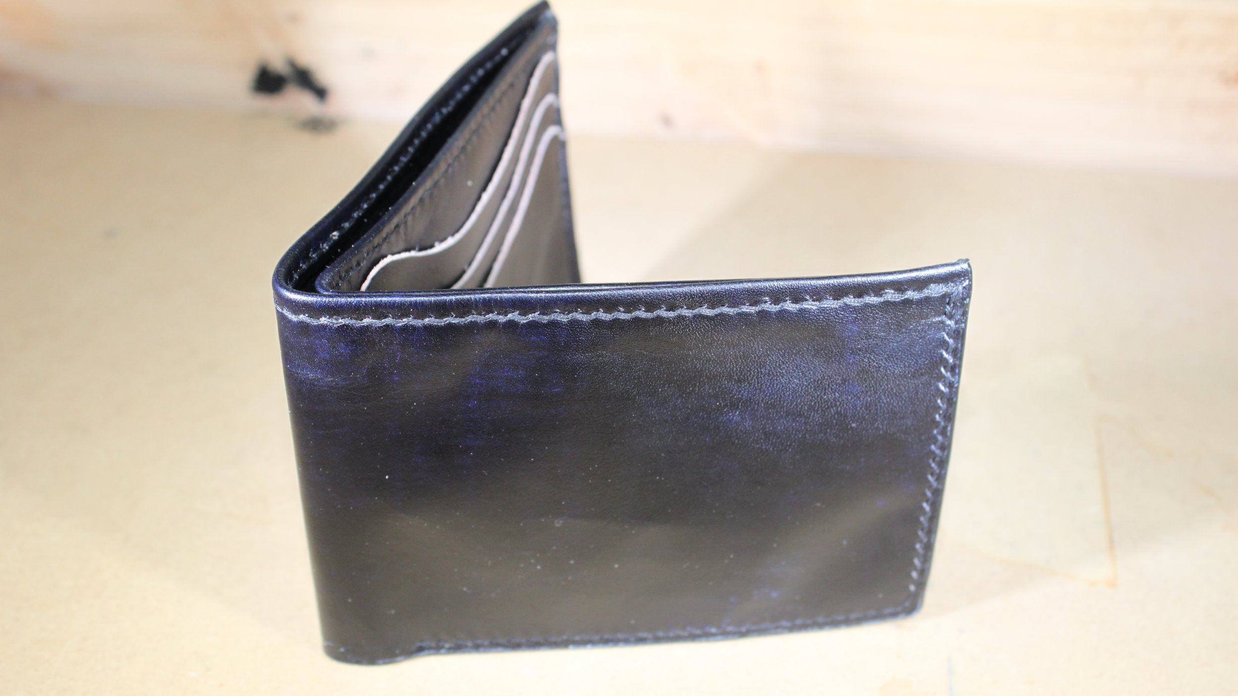 Dark Navy Blue Bifold Leather Wallets | Handmade in USA | Saddle Stitched