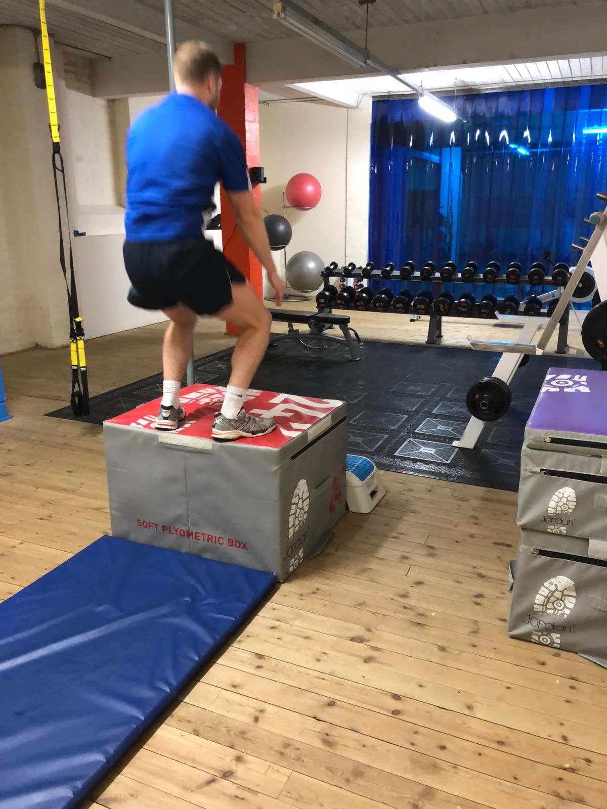 Jump 1: A good stable landing as Tom lands with knees slightly flexed
