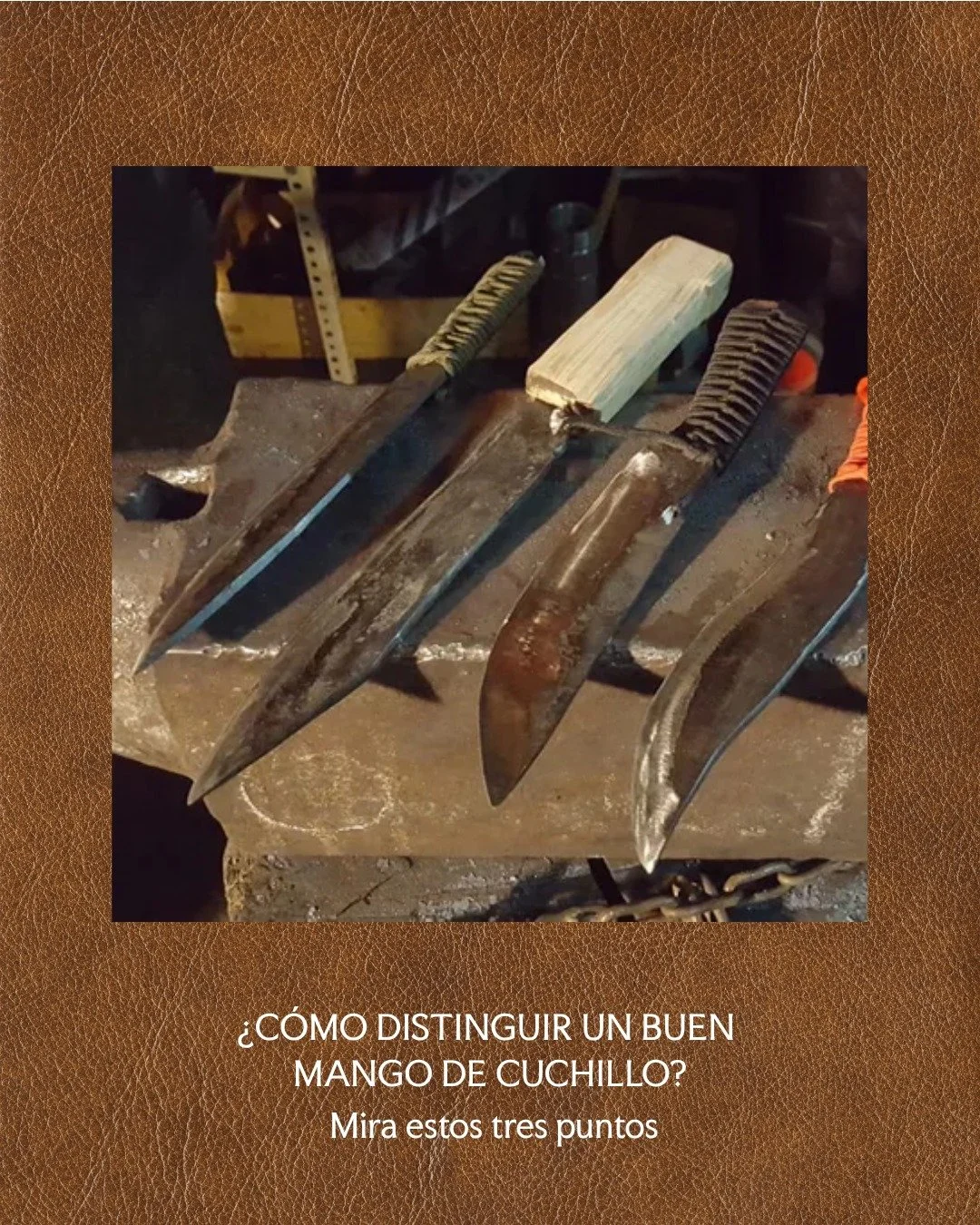 🪵 Un buen mango no solo debe ser bonito: debe ser c&oacute;modo, resistente y seguro. Revisa el ajuste con la hoja, el equilibrio de peso y la ergonom&iacute;a de la empu&ntilde;adura. Si hay fisuras o movimientos, la pieza pierde eficacia y segurid