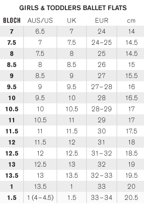 Bloch Ballet Shoes Size Chart