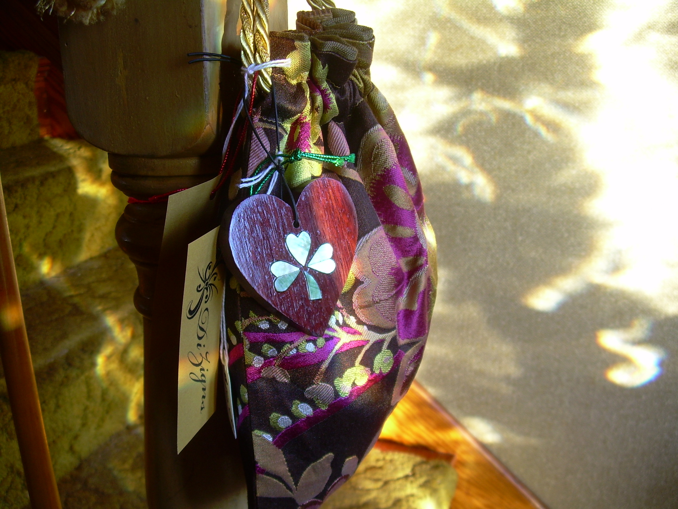 shamrock heart with colorful drawstring bag