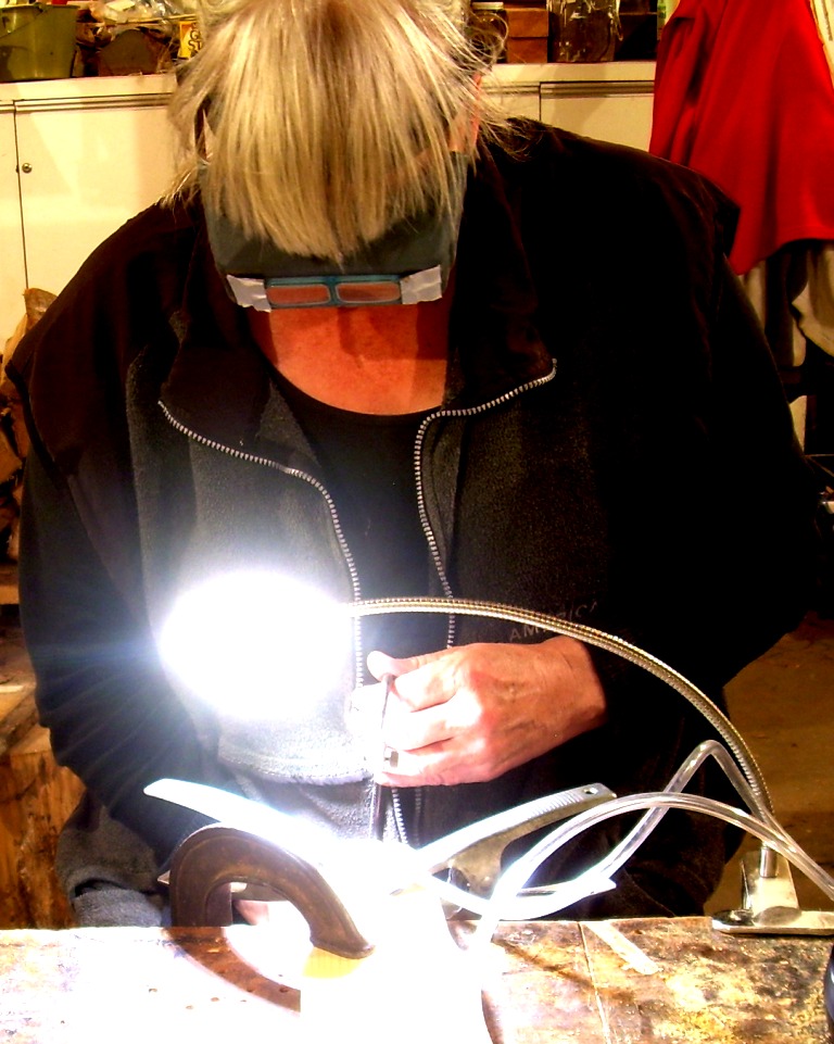 Hard to see with the glare, but I am cutting inlay with my handsaw.