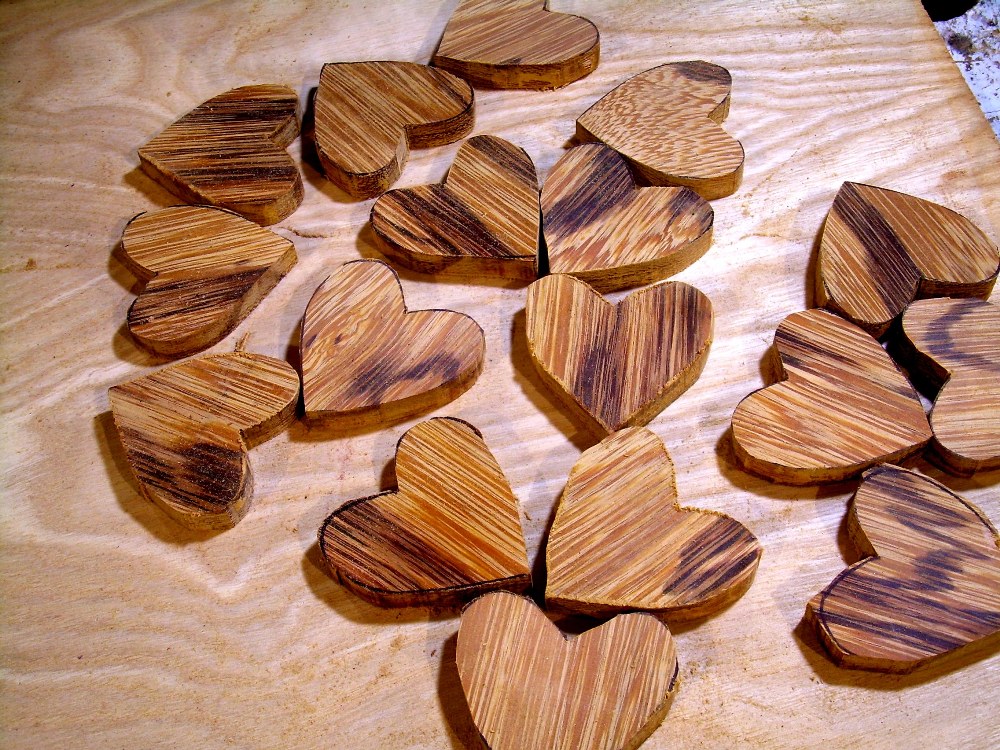 2016 new hearts, unfinished tiger caspi, ready for sanding and inlay (approx. 1.5").