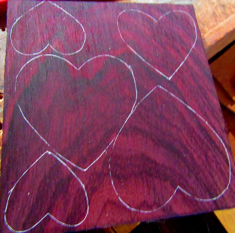 Rosewood with drawn hearts