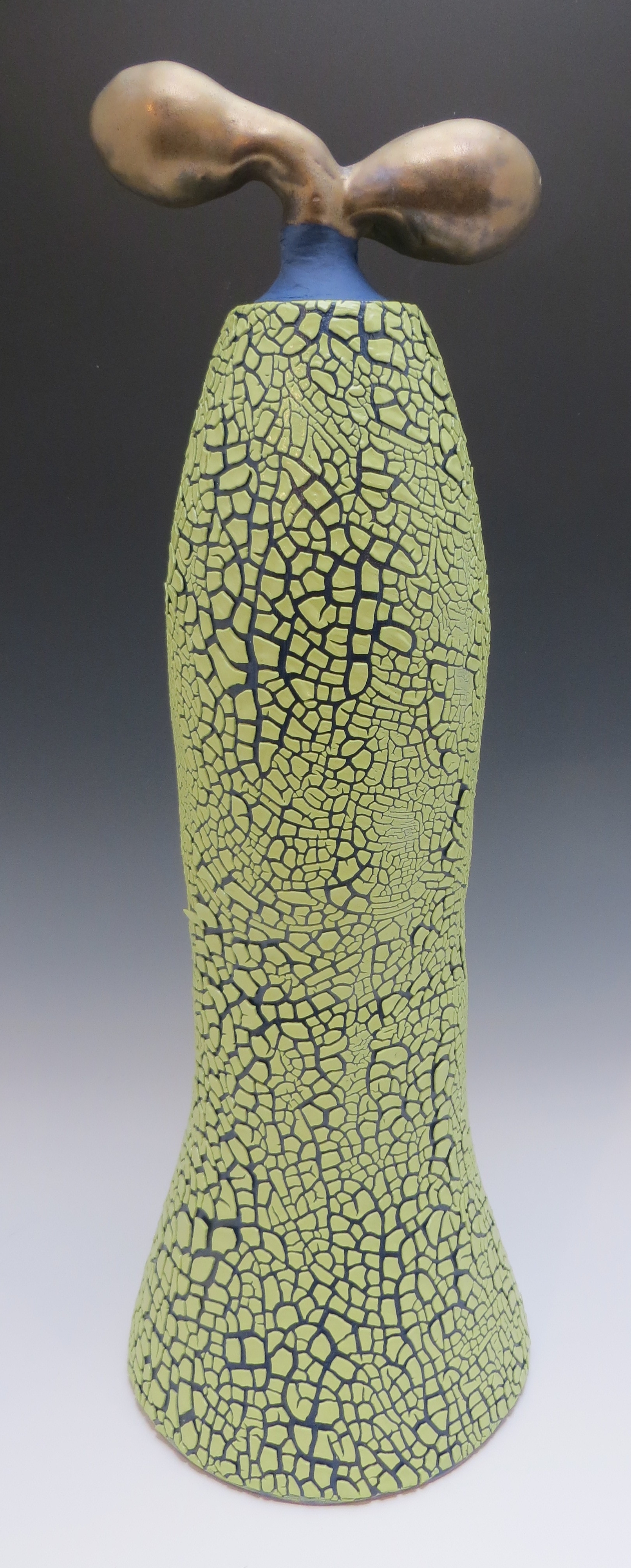 Bronze Tipped Green Mosaic Jar 1	