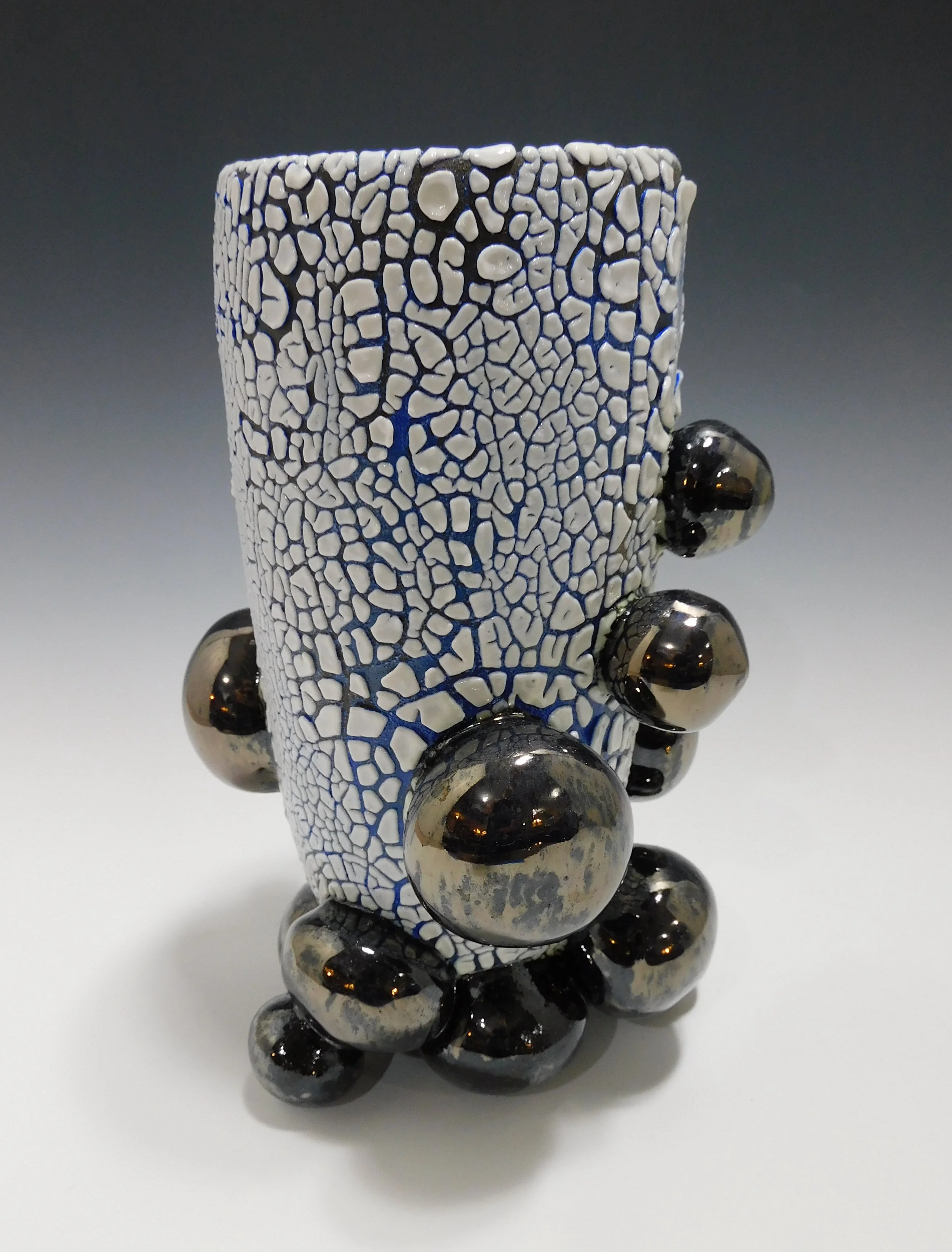 Blue Under White with Palladium Balls Vase