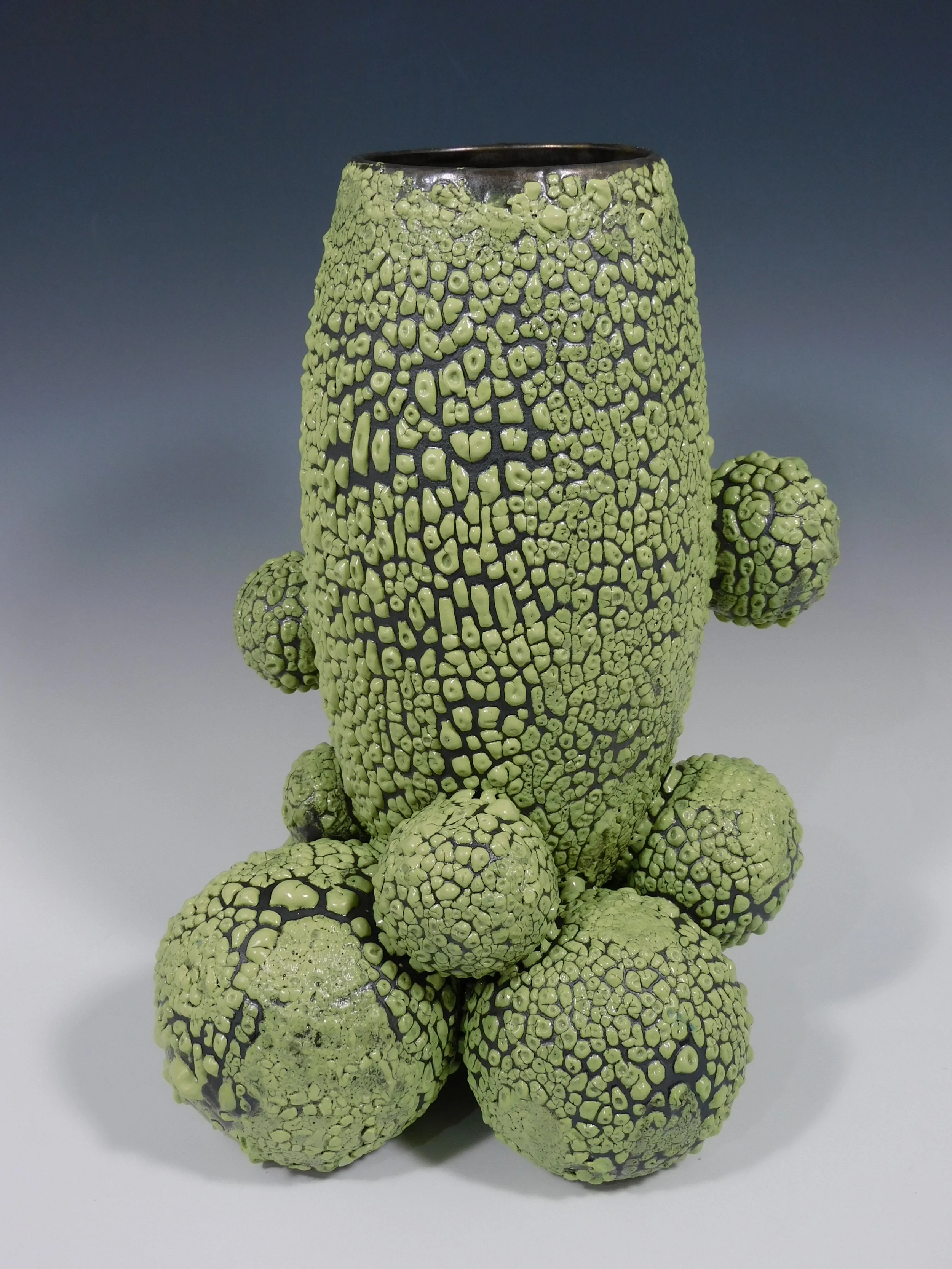 Green Over Bronze Ball Vase