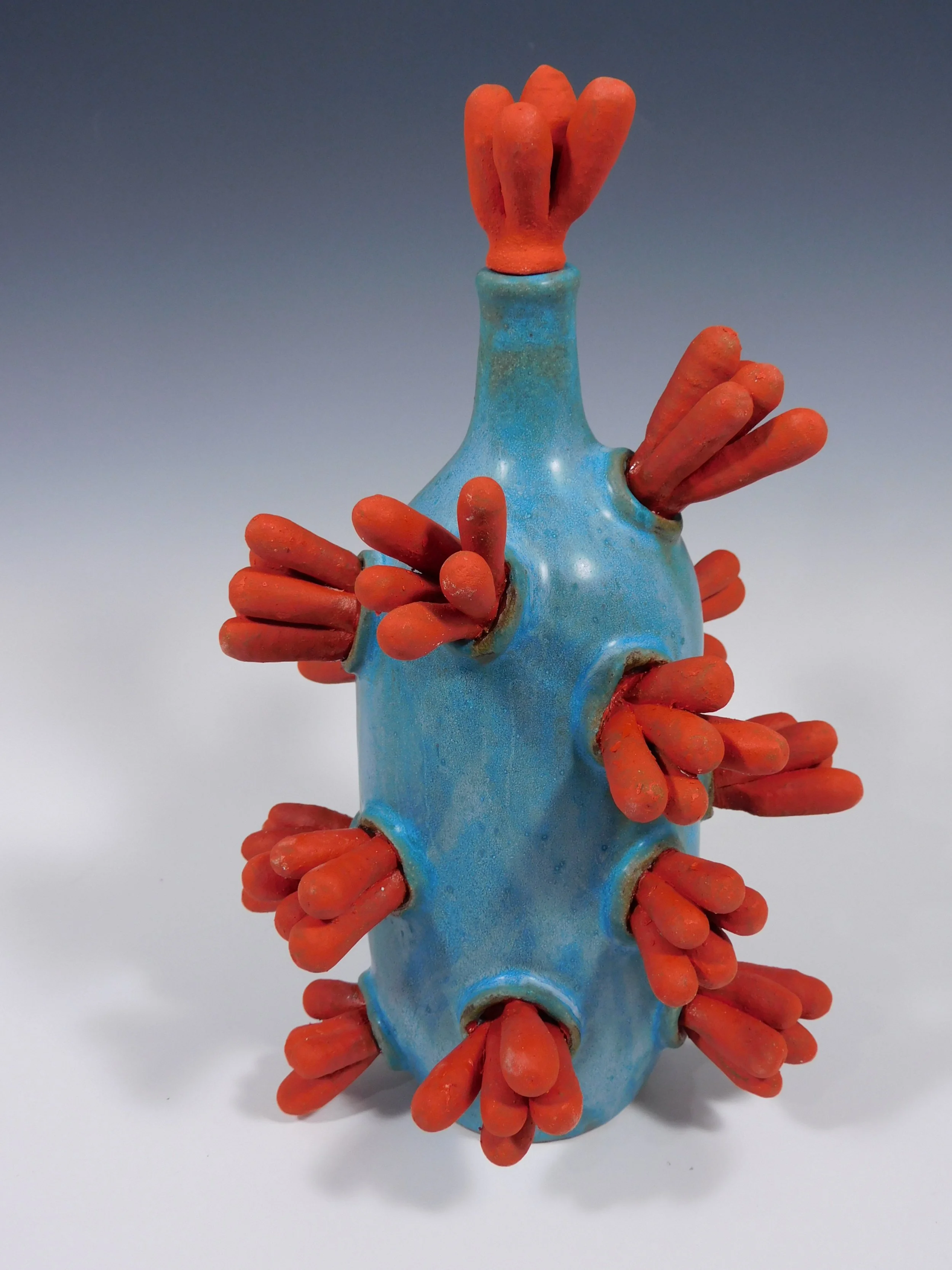 Turquoise and Red Five-Budded Bottle