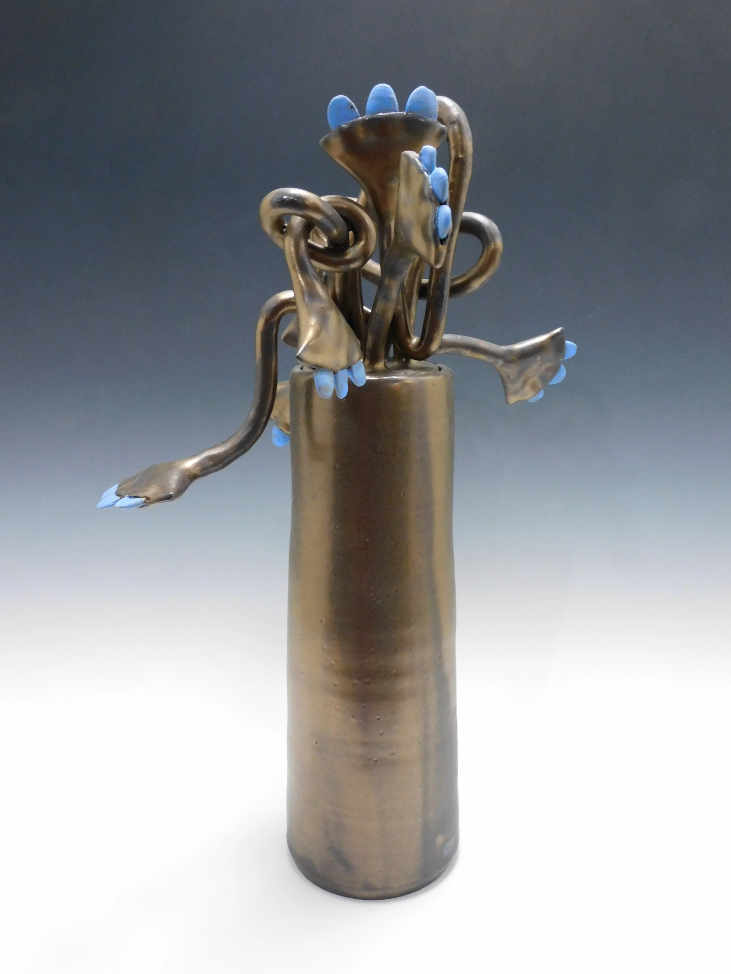 Bronze Baby Blue Blossoms (Covered Jar)