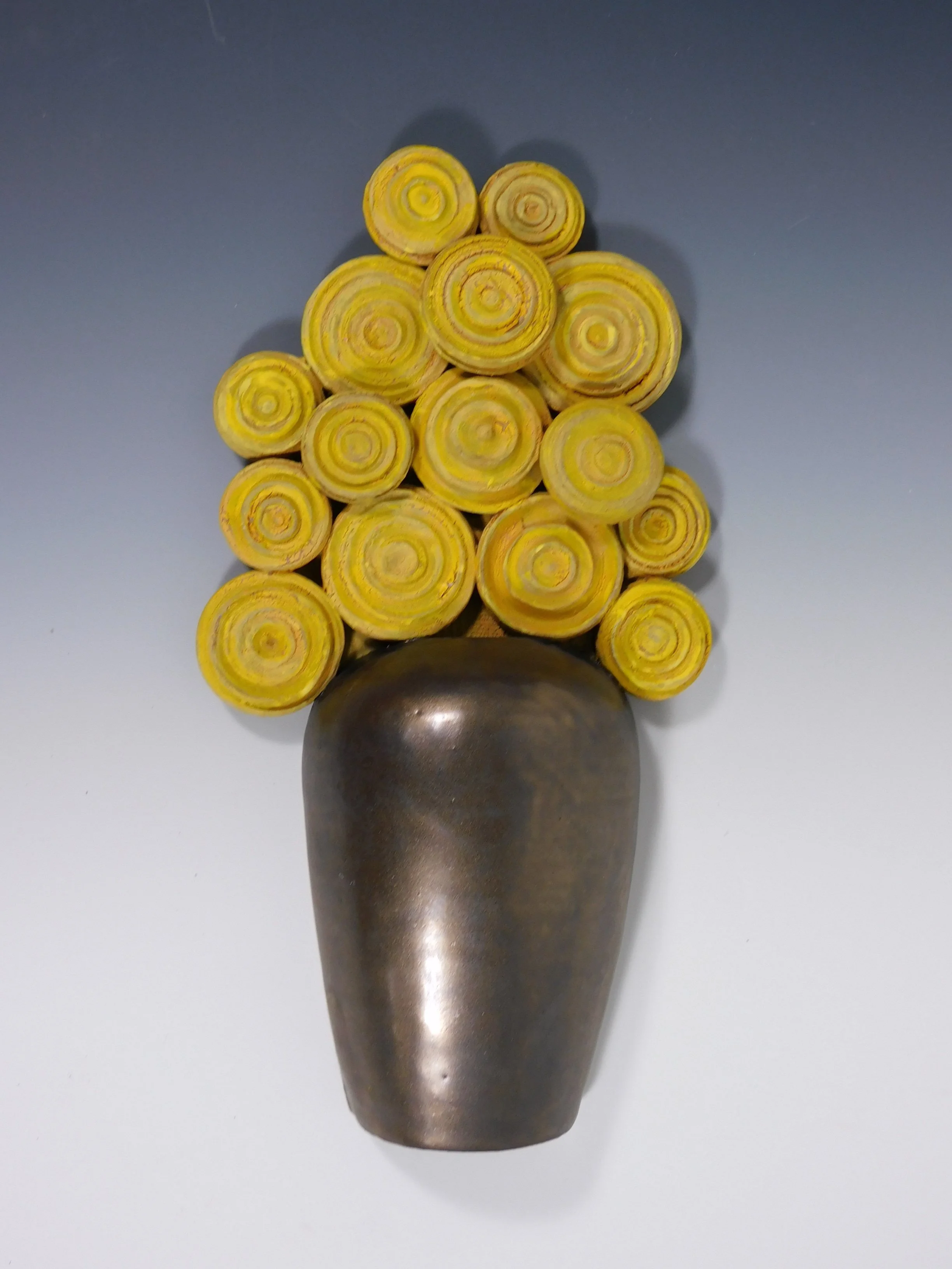 Yellow Circle Blossoms (Bronze Vase)