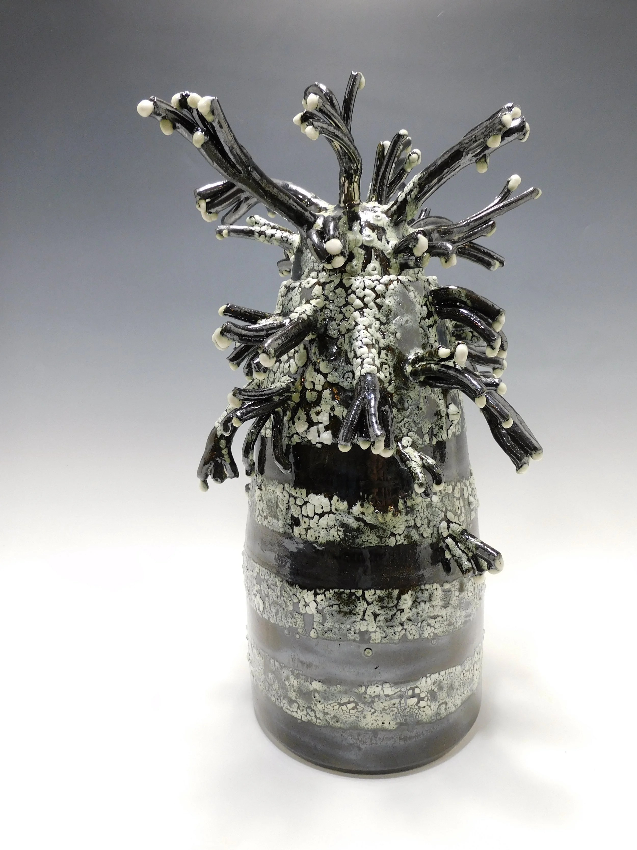 Black and White Striped Covered Tree Vessel