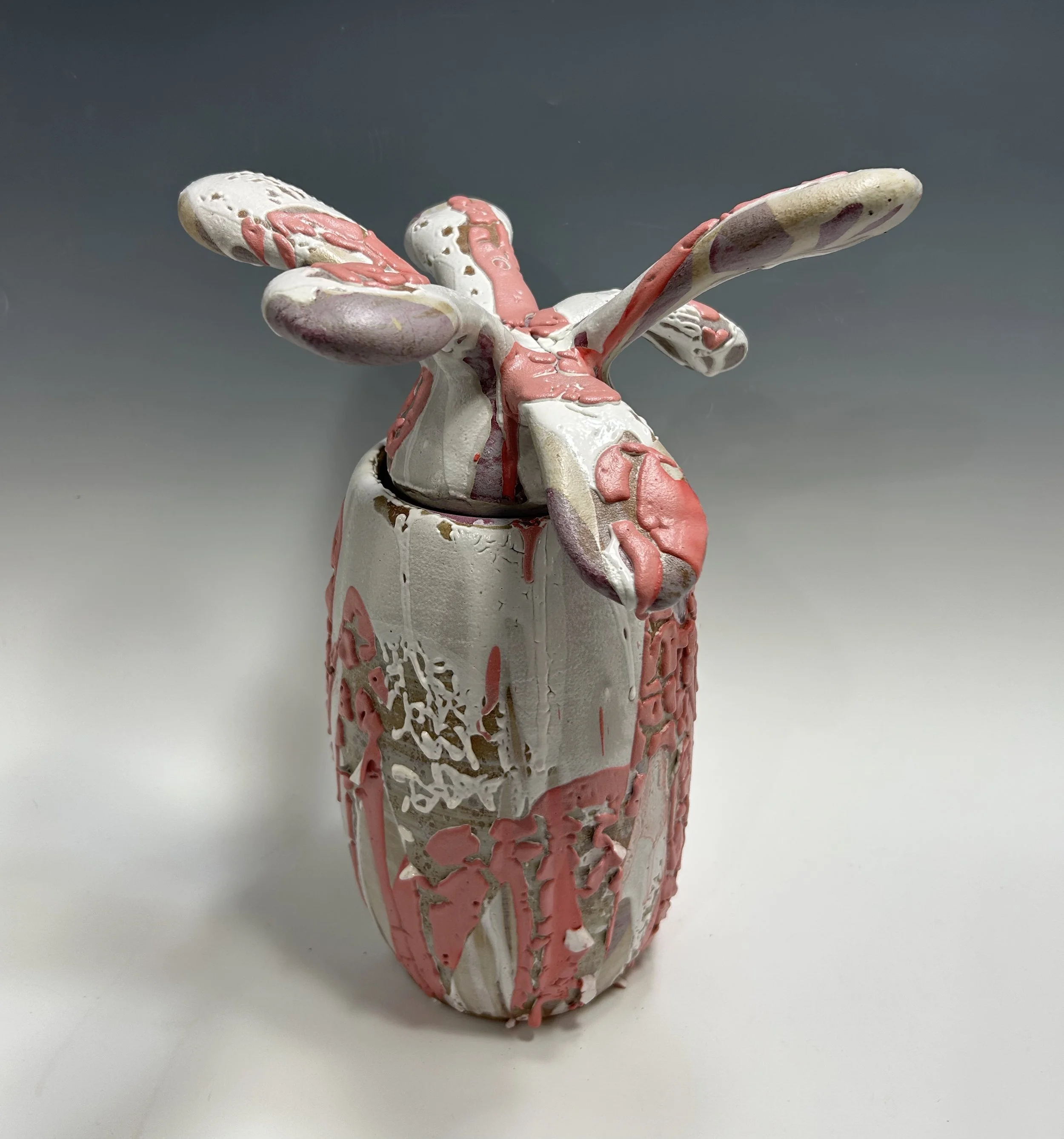 Pink and White Long Leaf Jar