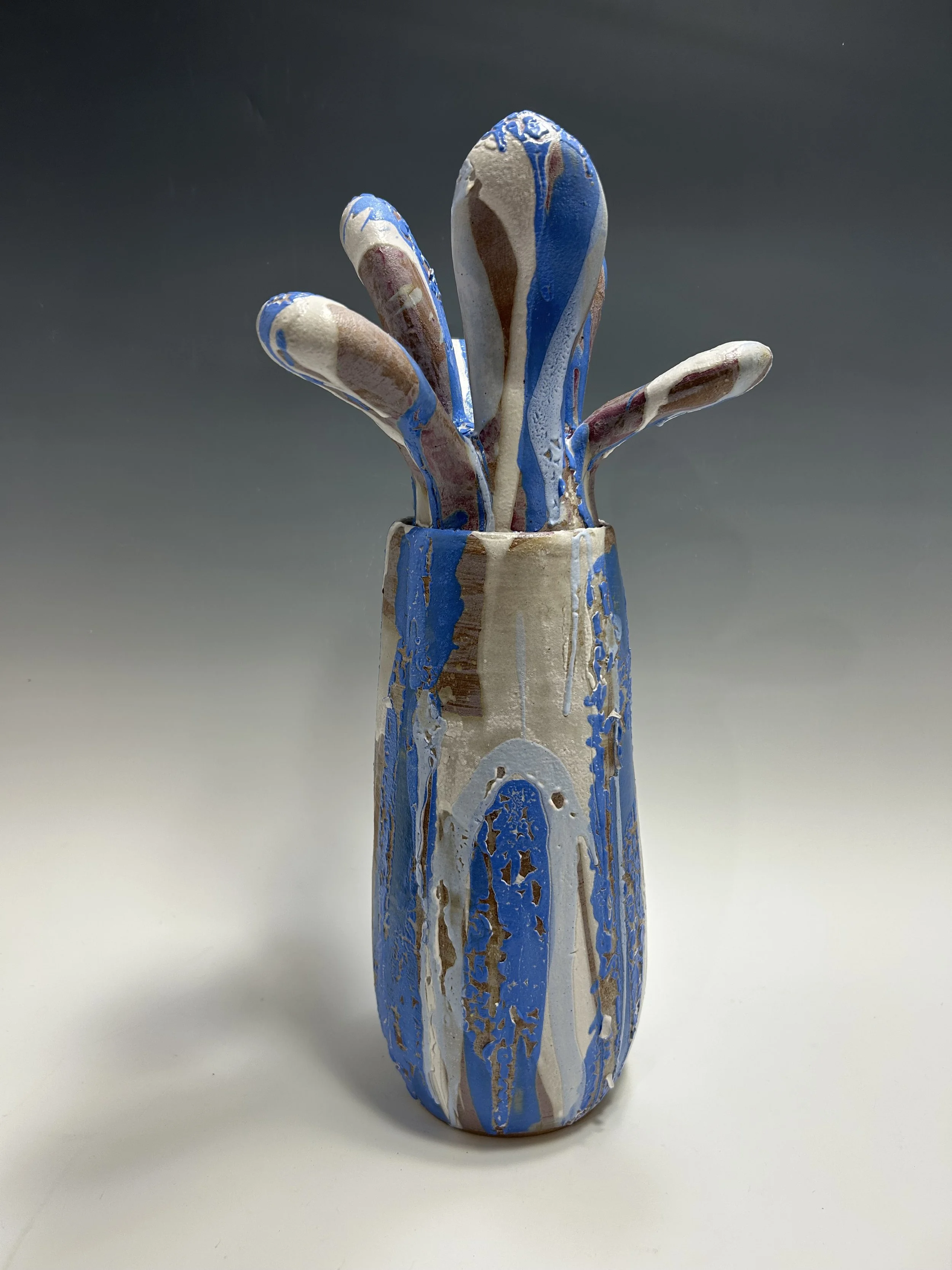 Blue and White Long Leaf Jar