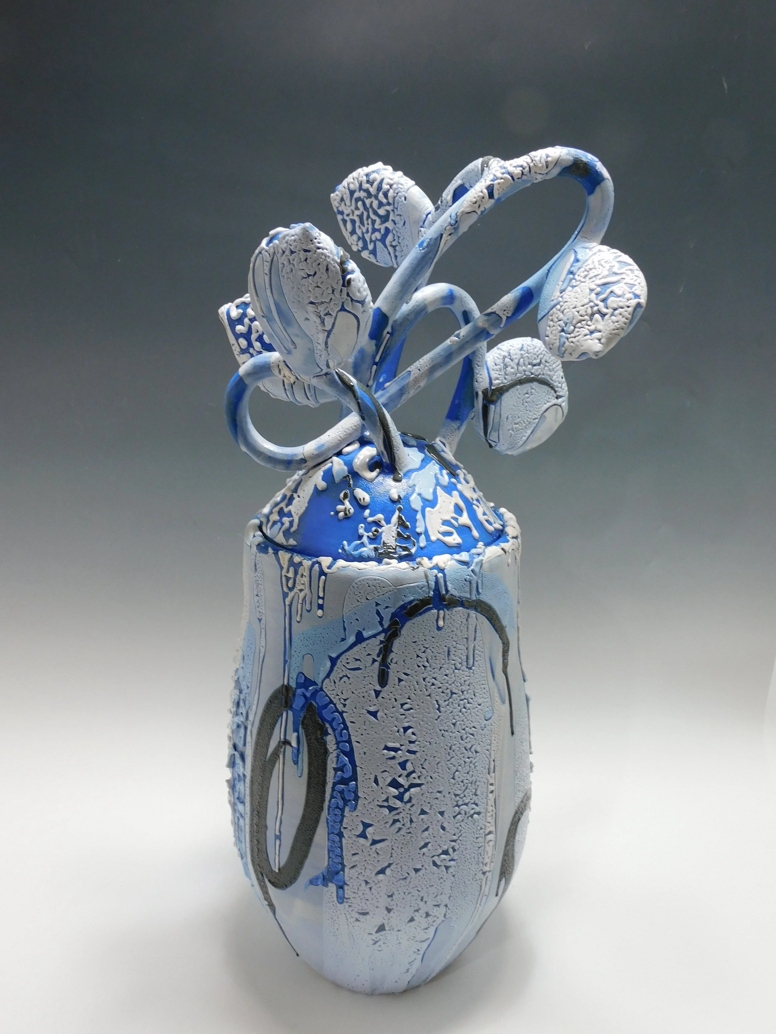 Large Blue and White Philodendron Jar