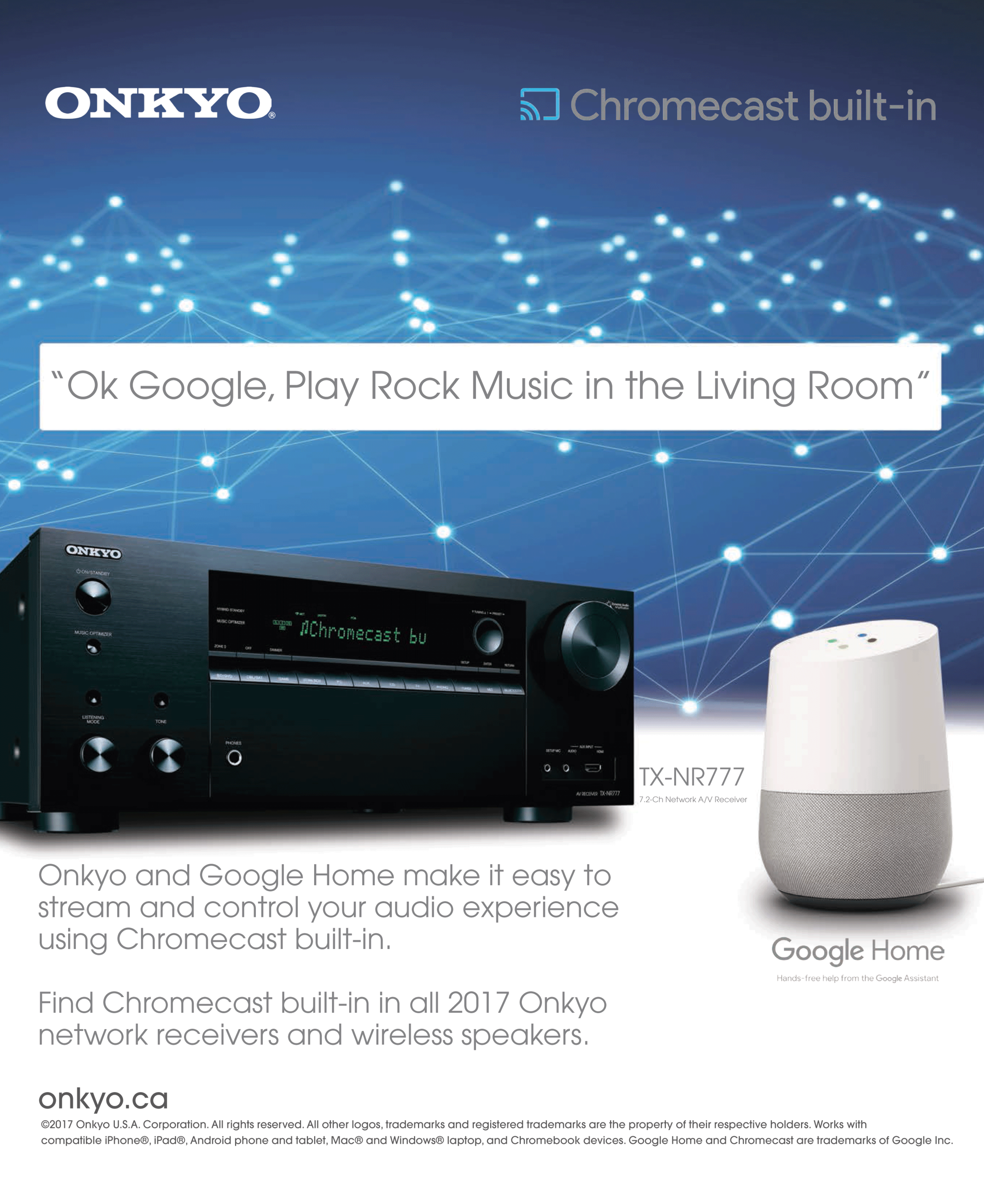 Onkyo/Google Home Chromecast Ad for multiple publications