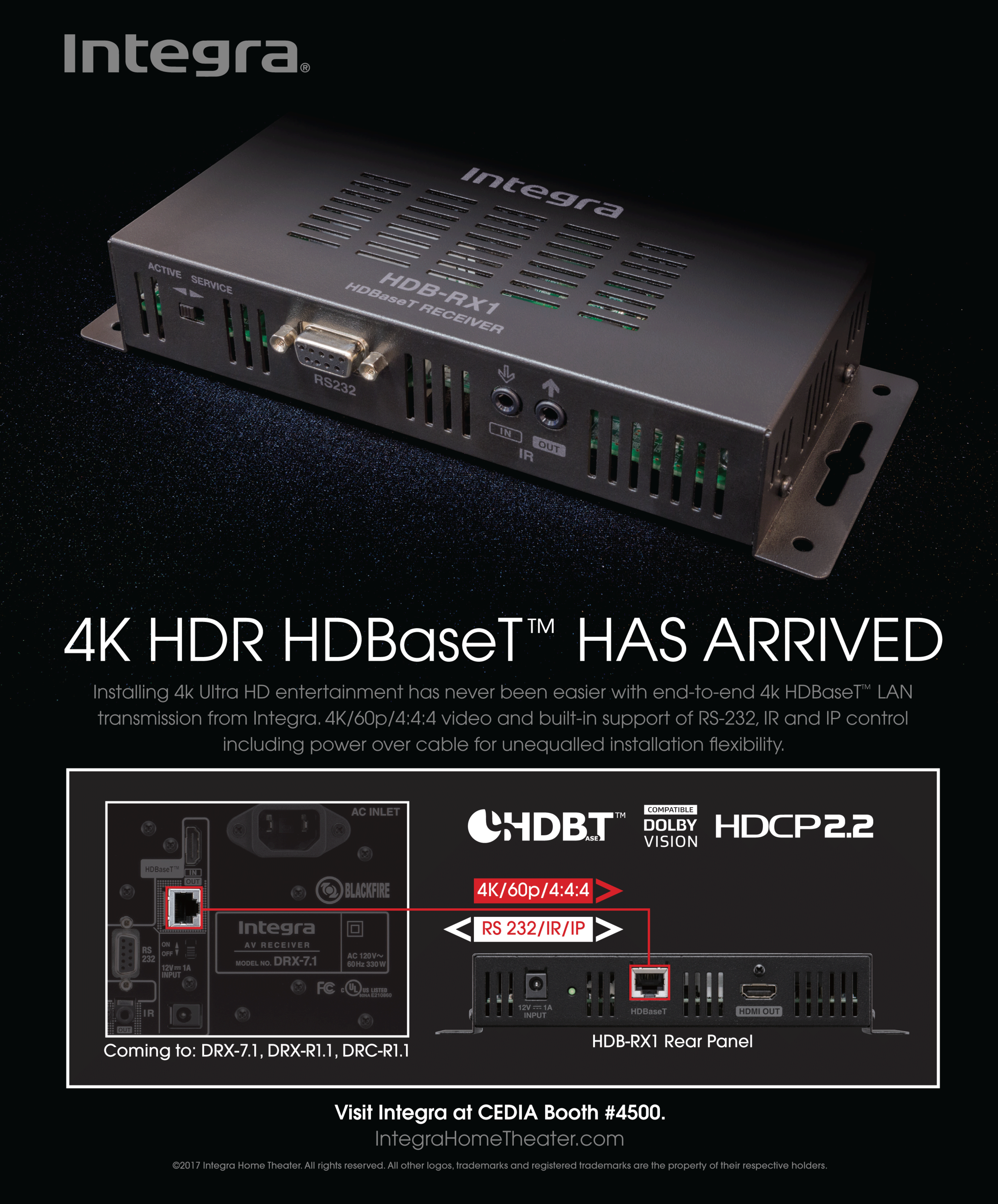 Integra 4K HDR HDBaseT Ad for multiple publications