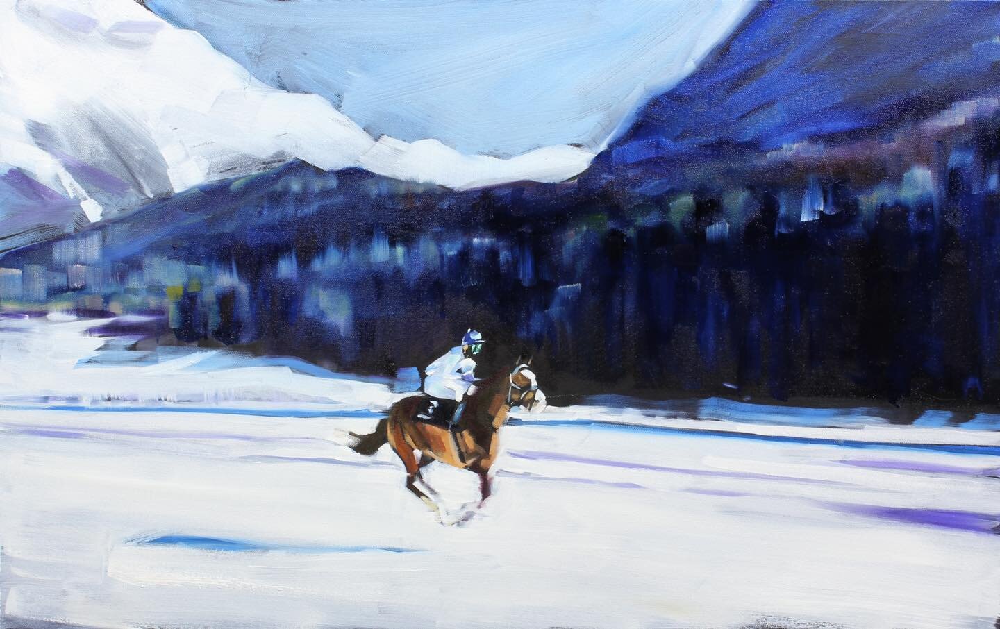 ❄️Exciting to see the start of the White Turf races in #stmoritz this Feb. Best of luck to all those running. Many fond memories from my visit in 2019! Who could not enjoy horse racing on a frozen lake!
.
Painting: &lsquo;Snowscape&rsquo;, Oil on can