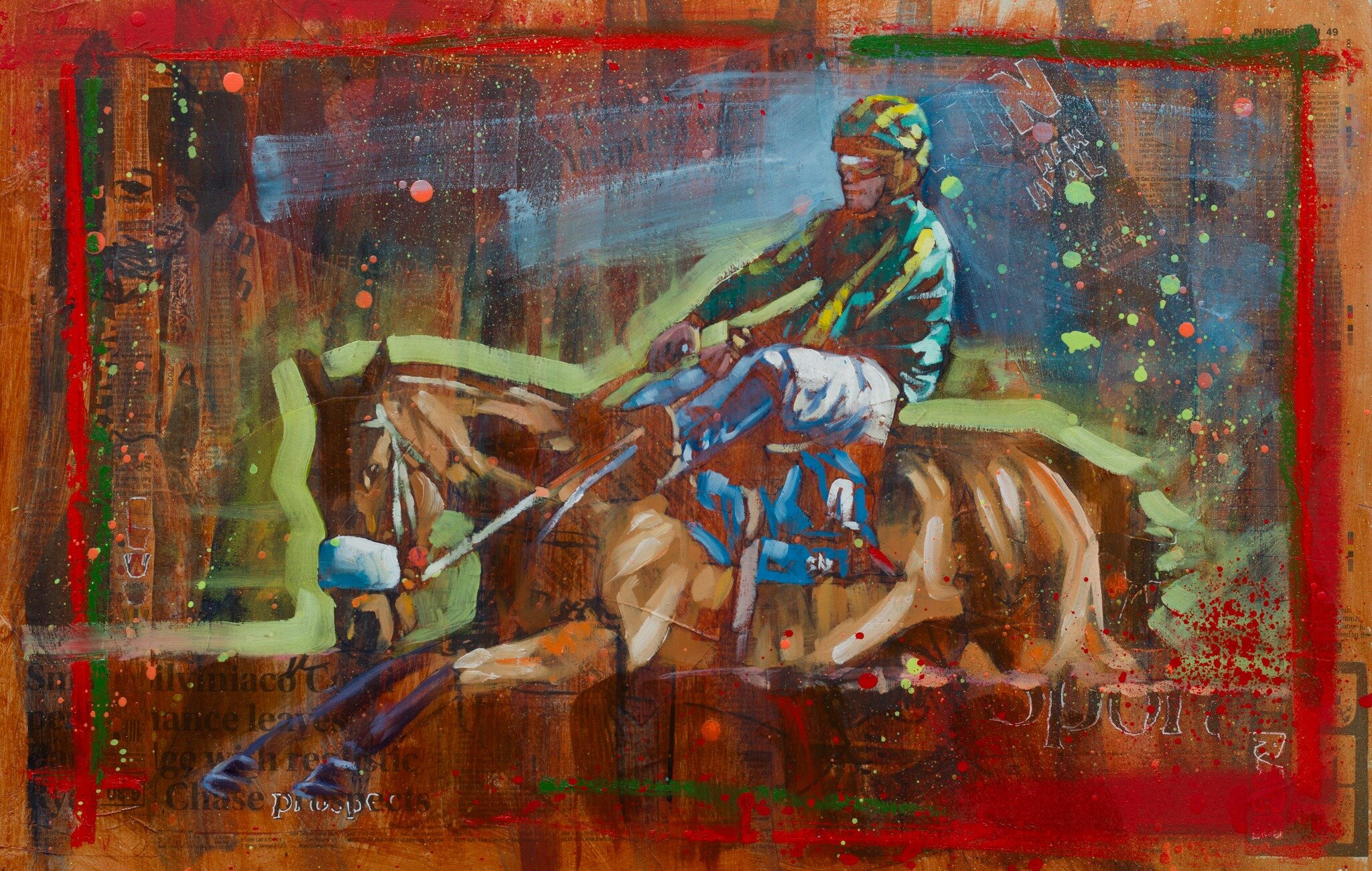 Starting to get very excited about @thejockeyclub's  @cheltenhamraces starting in a few weeks. I'm currently busy in the studio experimenting with different ideas - here's my latest concept painted on the newspaper's race fixtures...getting warmer.
.