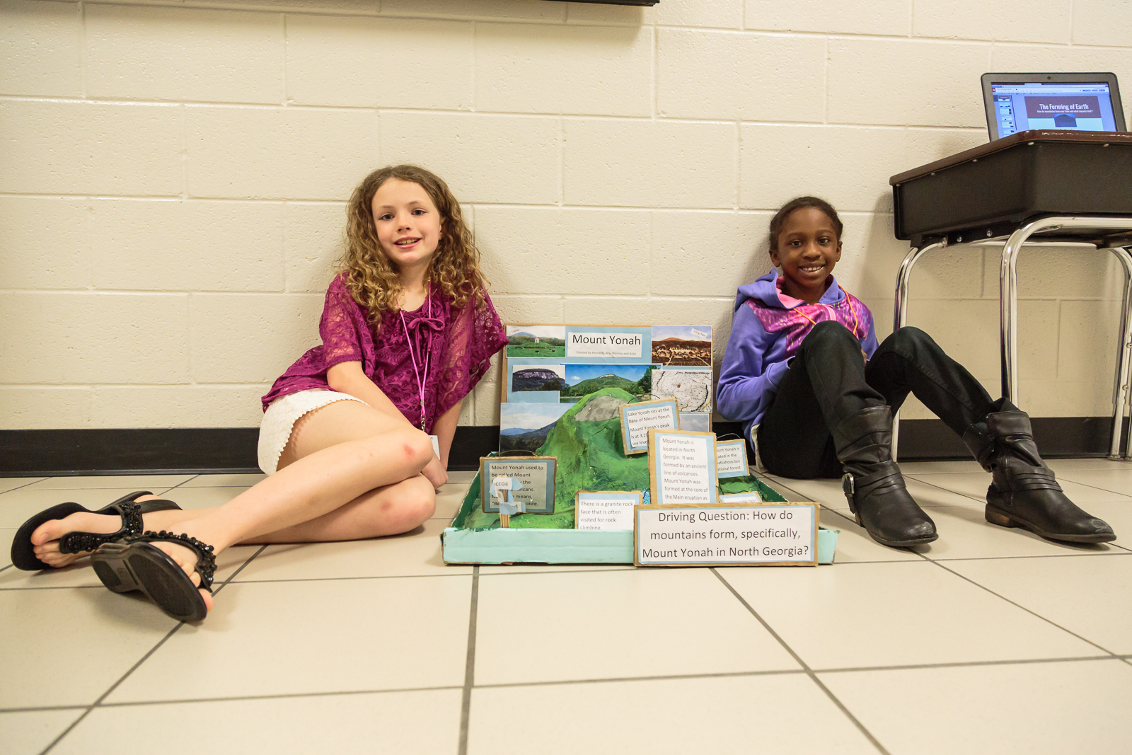   Mountain formation was the driving question for  Kennedy  and  Ari , 3rd graders. The two collaborated on the project, narrowing their shared focus to Mount Yonah in the nearby Northeast Georgia mountains. Kennedy says collaboration with new people