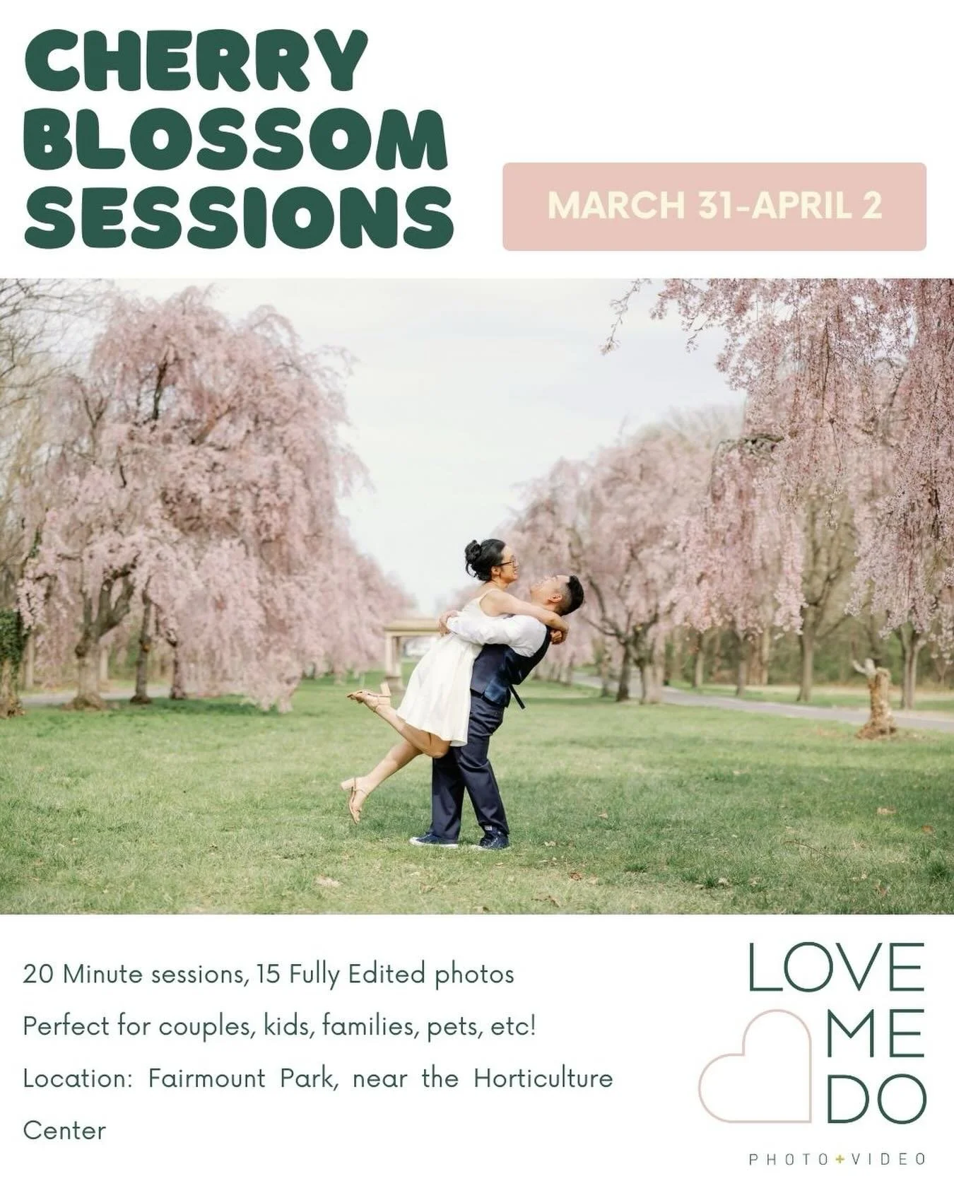 We love the Cherry Blossom bloom every year and usually do a couple of shoots with the flowering trees. This year we wanted to offer some mini sessions during the peak bloom! Follow the link in our bio to book a session with us! It&rsquo;s perfect fo