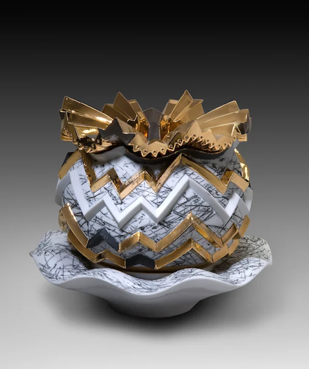  Vessel DDD, HU Porcelain, 2008, 8.5" x 7.75" x 7.75",&nbsp;&nbsp;&nbsp;&nbsp;&nbsp;&nbsp; all photo credit: E.G. Schempf 