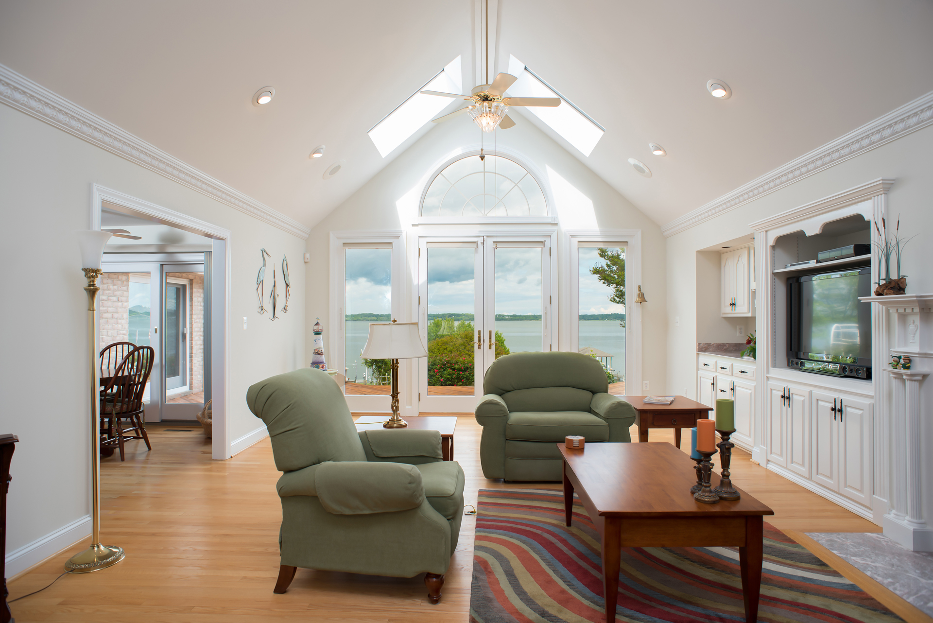 Living room with waterfront view.