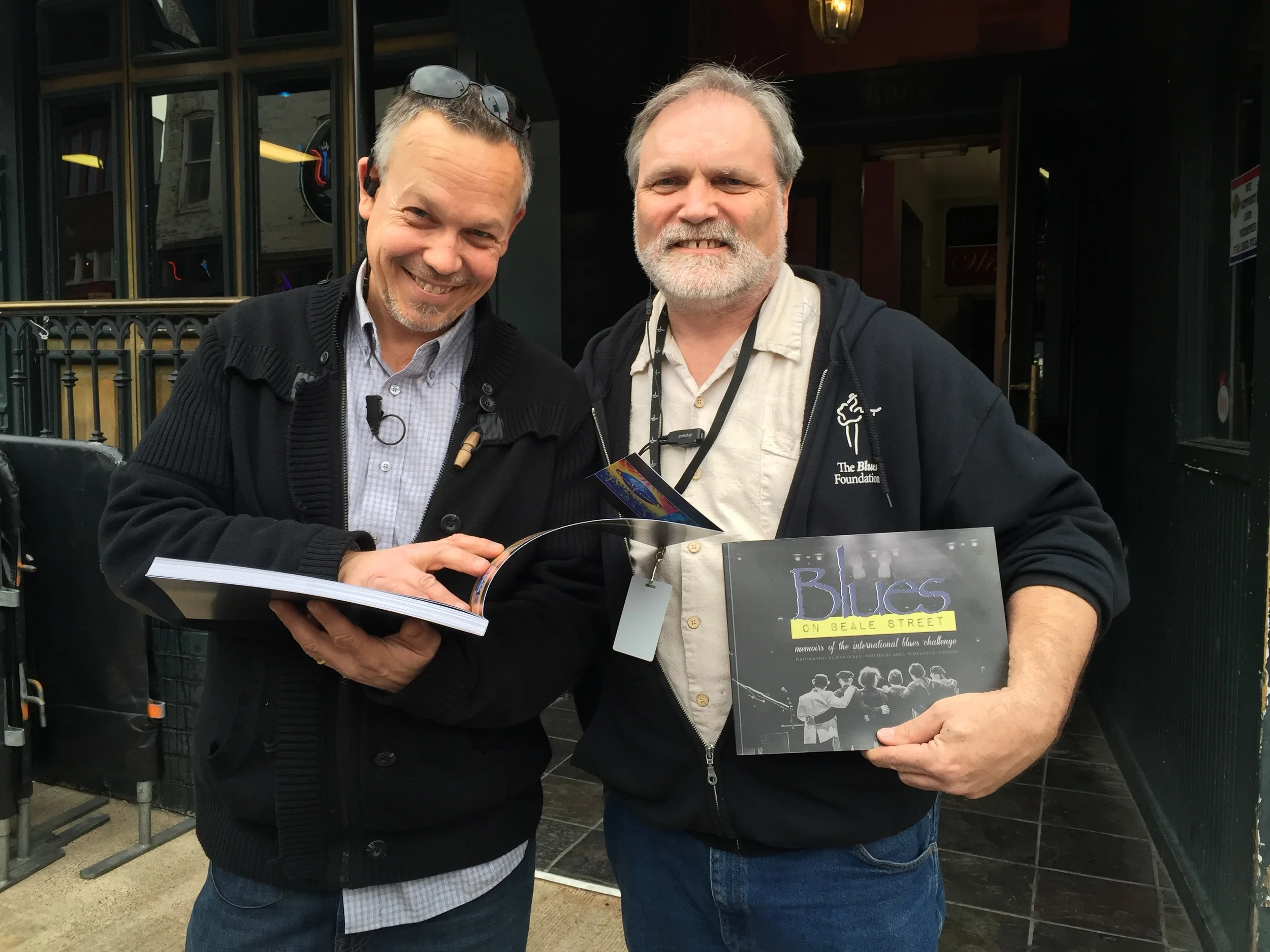 Greg and Joe seeing the book for the first time on Beale Street!