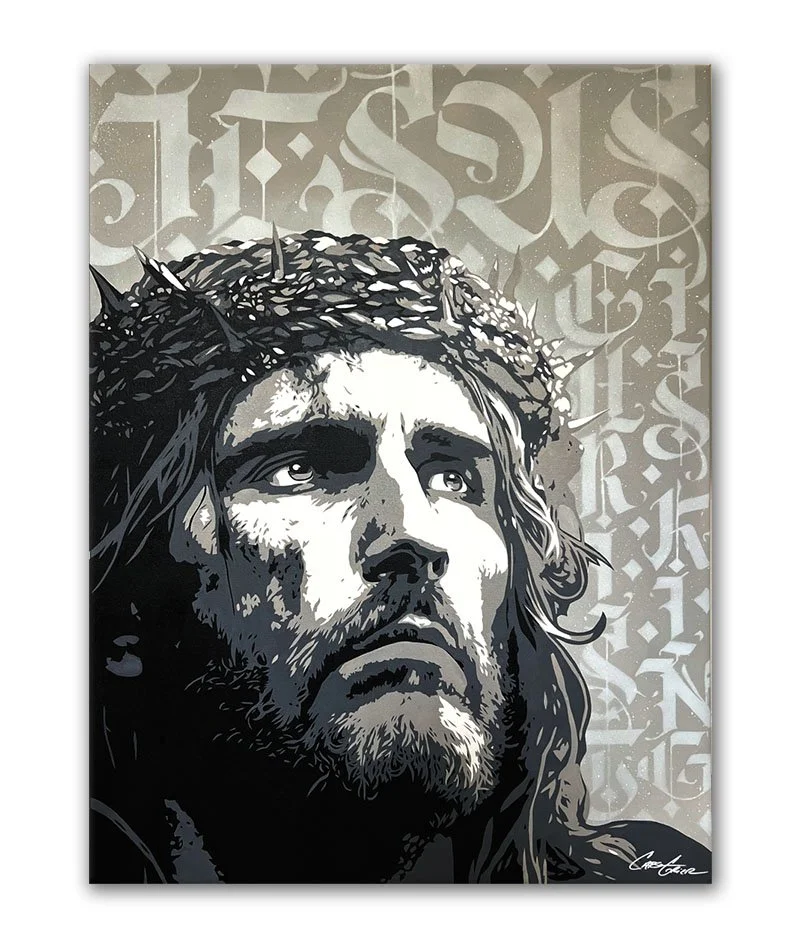 Jesus - Black and Grays - 18" x 24" x 3/4" - Frame Display Style