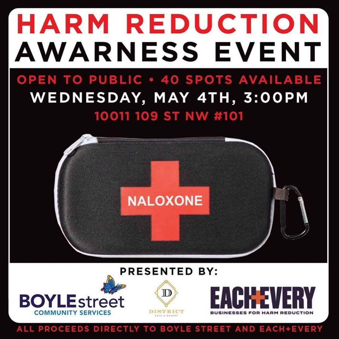 Still have spots for tomorrows harm reduction info session. 90 minutes of your time. That&rsquo;s it. Register now!

Do you know harm reduction is? What&rsquo;s naloxone and how to properly administer it? Got questions about services available in Edm