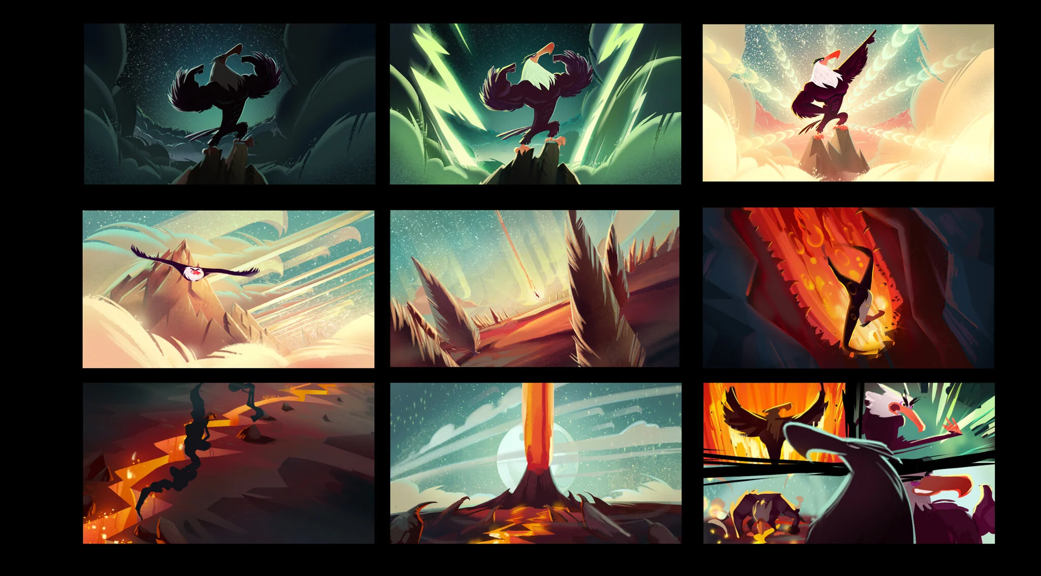 Color planning for an Angry Birds movie scene.