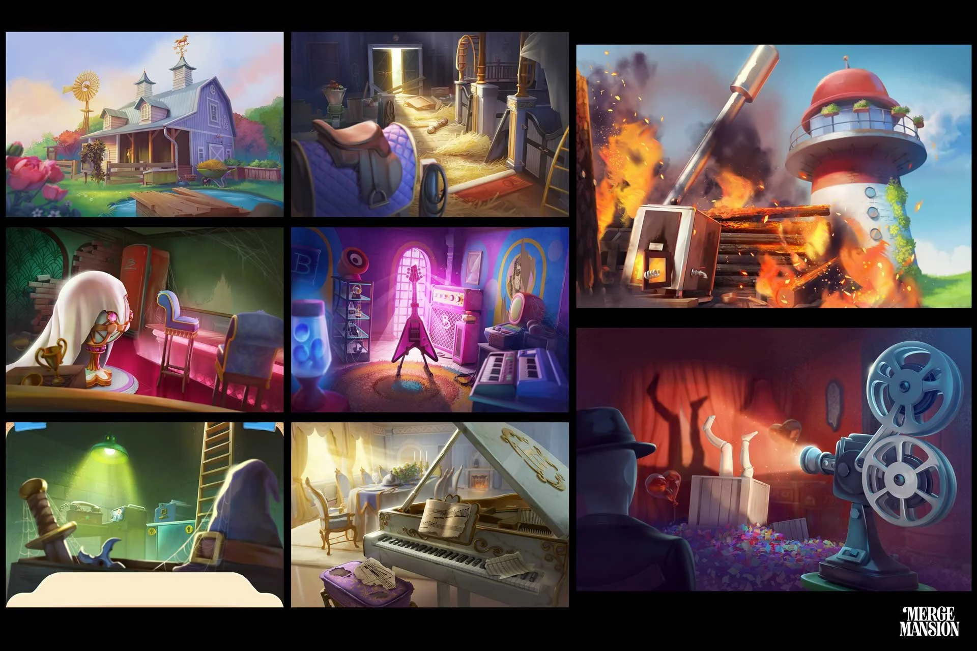 Merge Mansion - Area illustrations for game UI popups