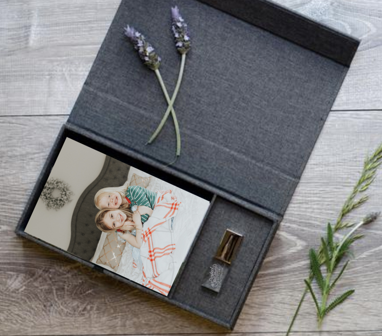 CUSTOM LINEN PHOTO BOX, GLASS USB & 25 PRINTS — Perfect Salt Studio