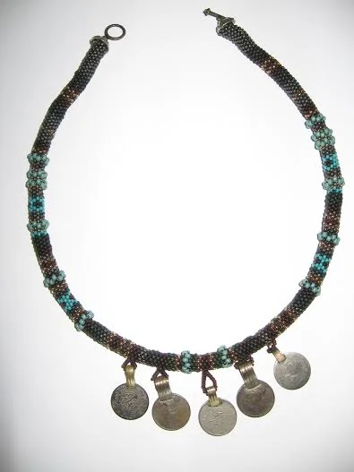 Peyote Necklace with Afghan Coins