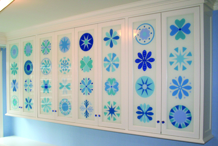 Stenciled Glass Cabinets