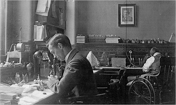 Alexander Fleming, the scientist who discovered Penicillin in 1928, in his laboratory.