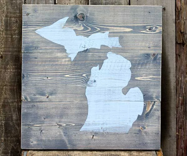 Michigan Wood Sign - Gray & Blue - WSM1