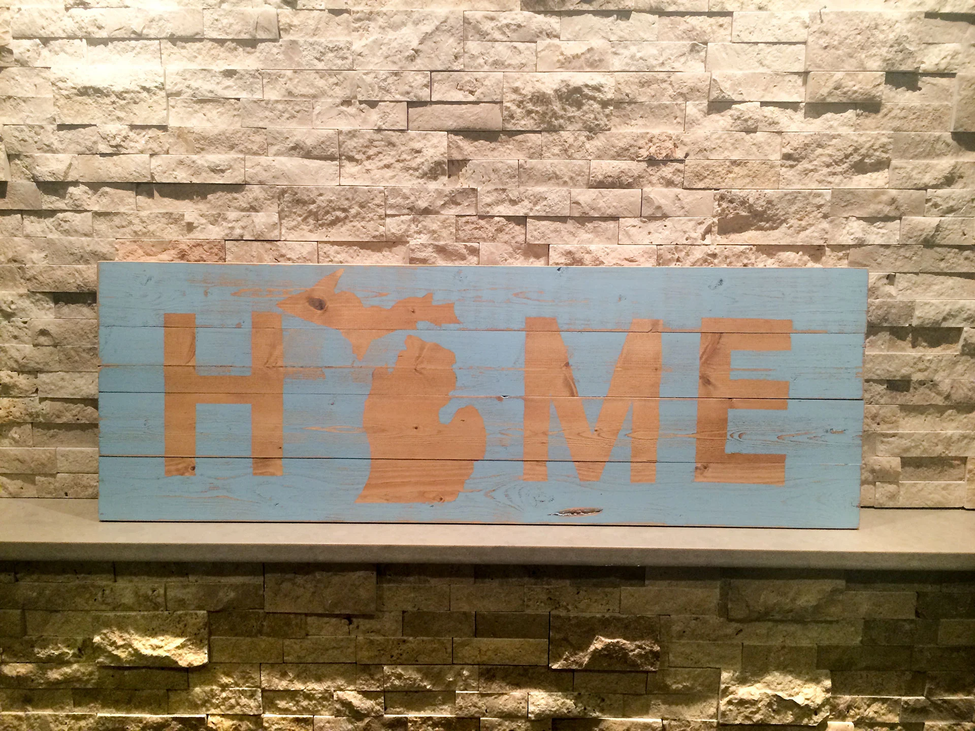 Lg. Home Michigan Wood Sign - Blue & Bare Knock-out - WSL6