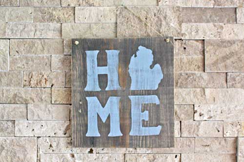 Small Home Michigan Wood Sign - Espresso & Blue - WSS4