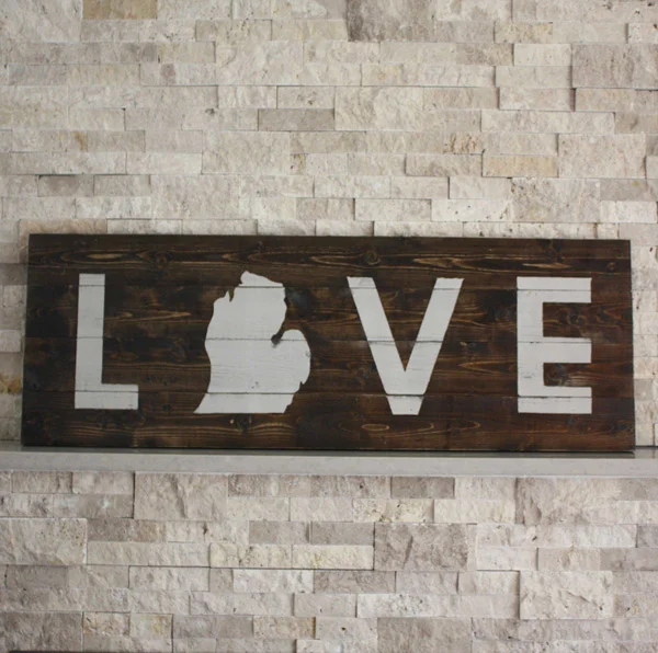 Lg. Love Michigan Wood Sign - Espresso & Cream - WSL2