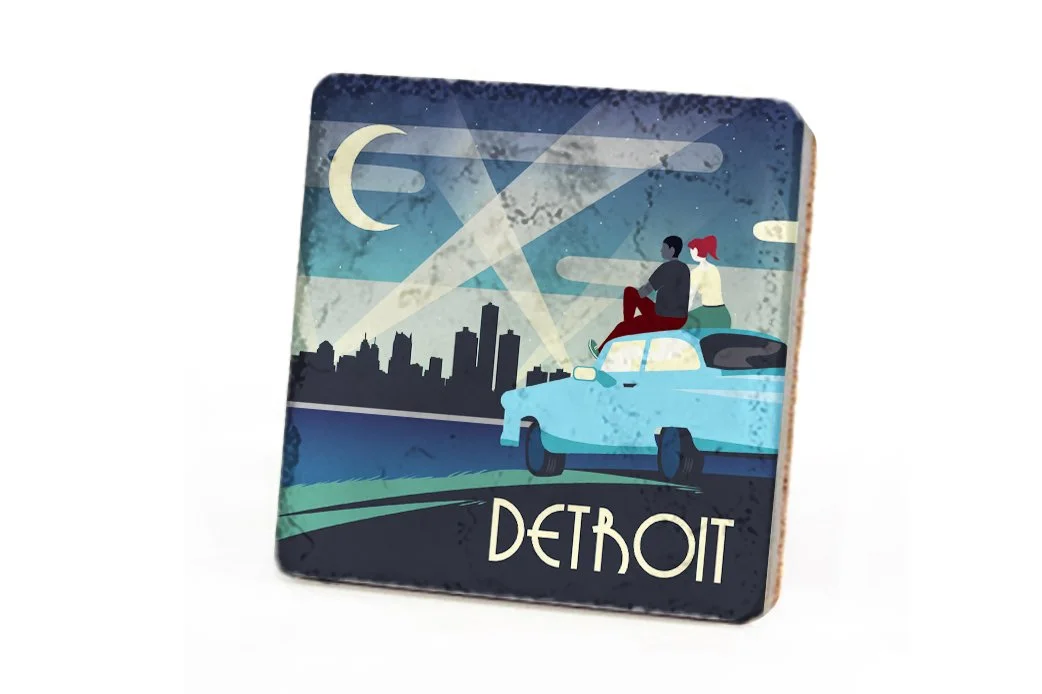 Detroit Night Couple Coaster - 1153C