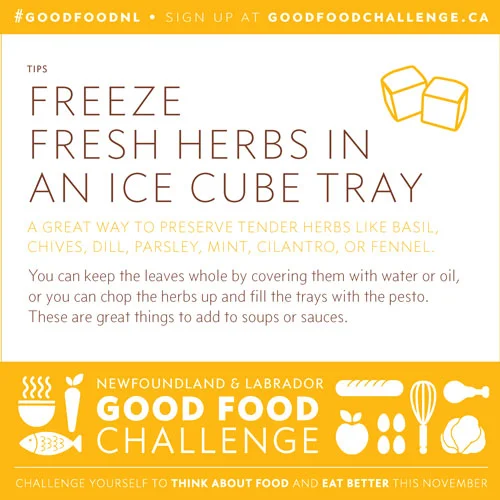 NL Good Food Challenge: Tip: Freeze Fresh Herbs in an Ice Cube Tray.
